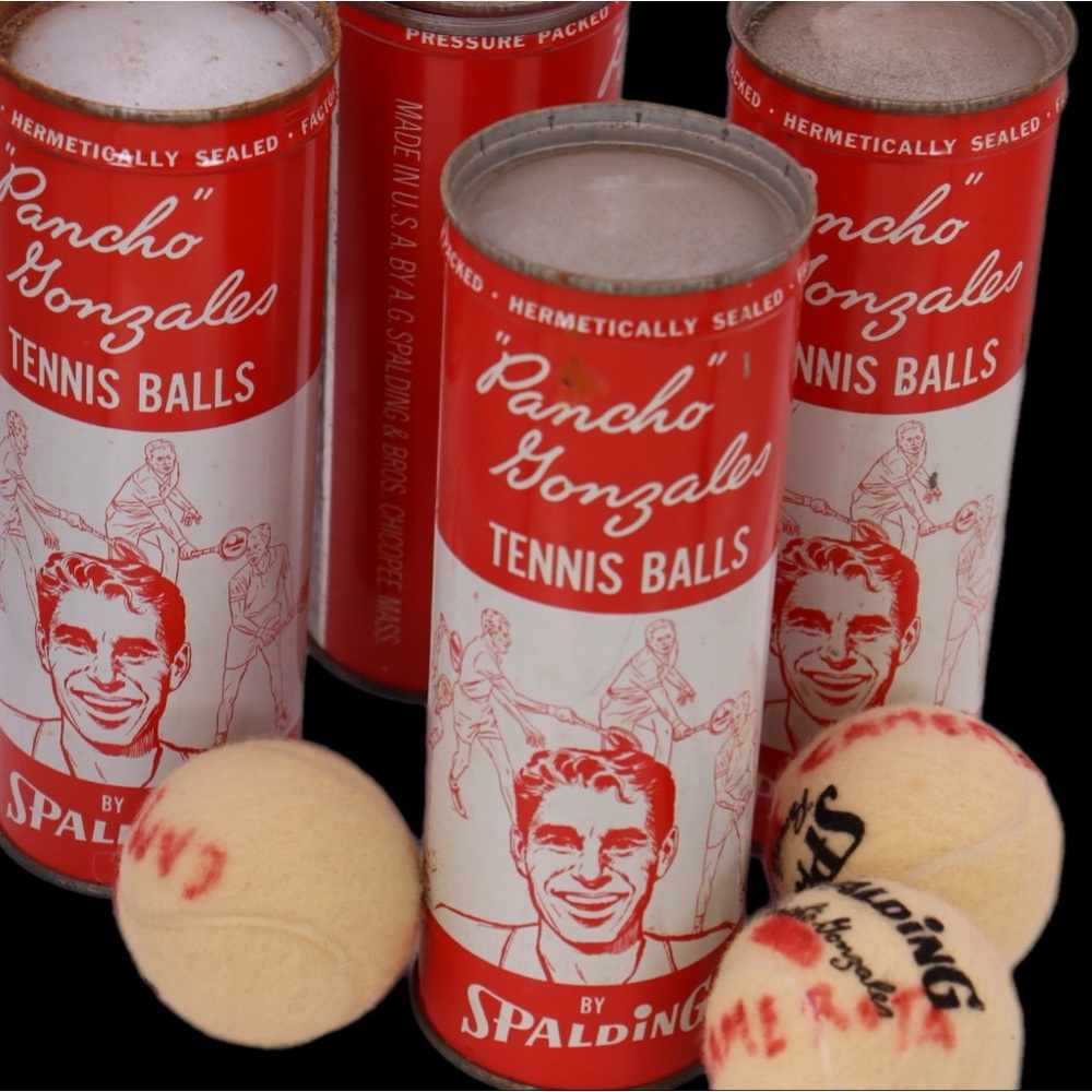 Vintage 1961 Pancho Gonzales 3 Tennis Ball Cans  Spalding 2 Sealed Cans W Keys!